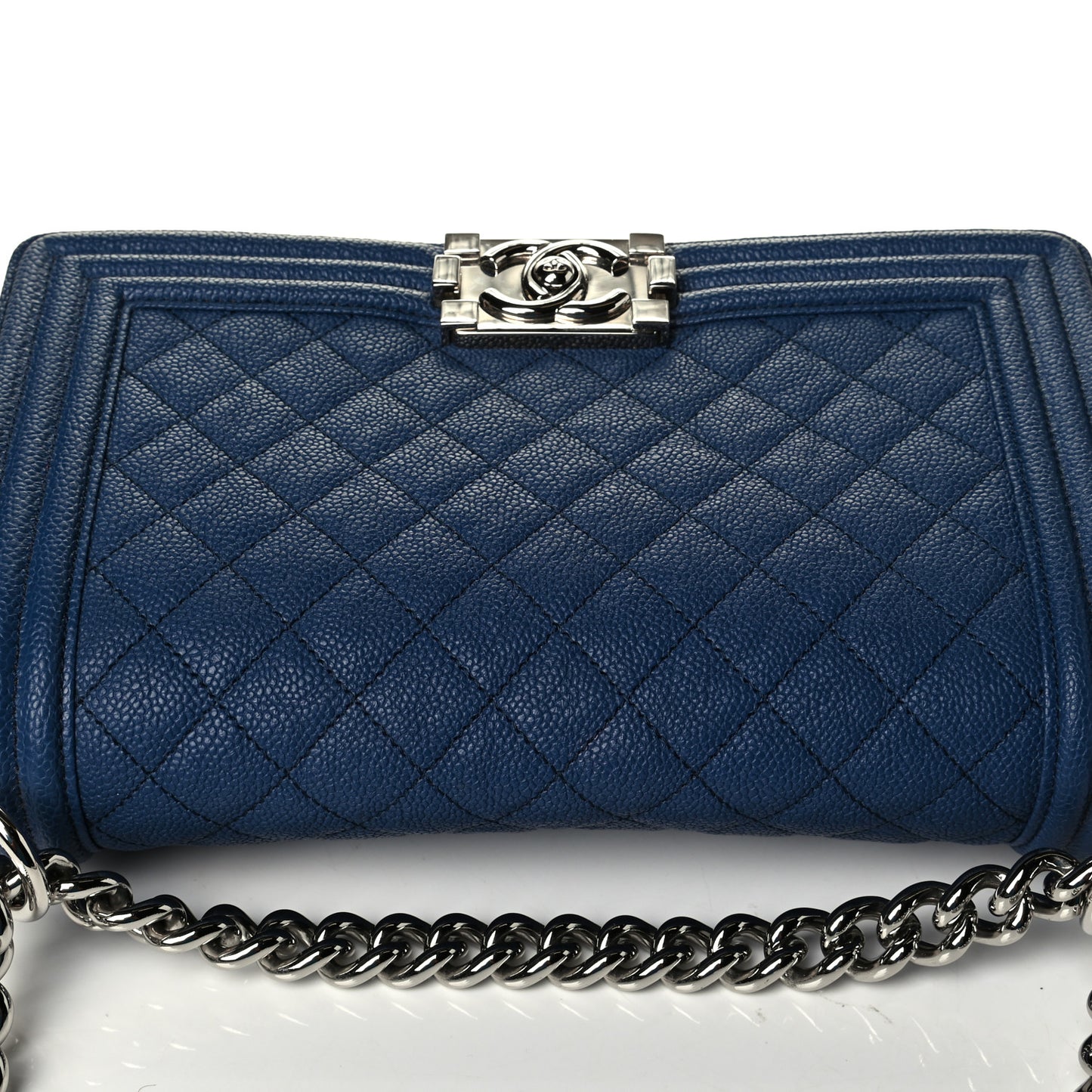 Caviar Quilted Medium Boy Flap Dark Blue