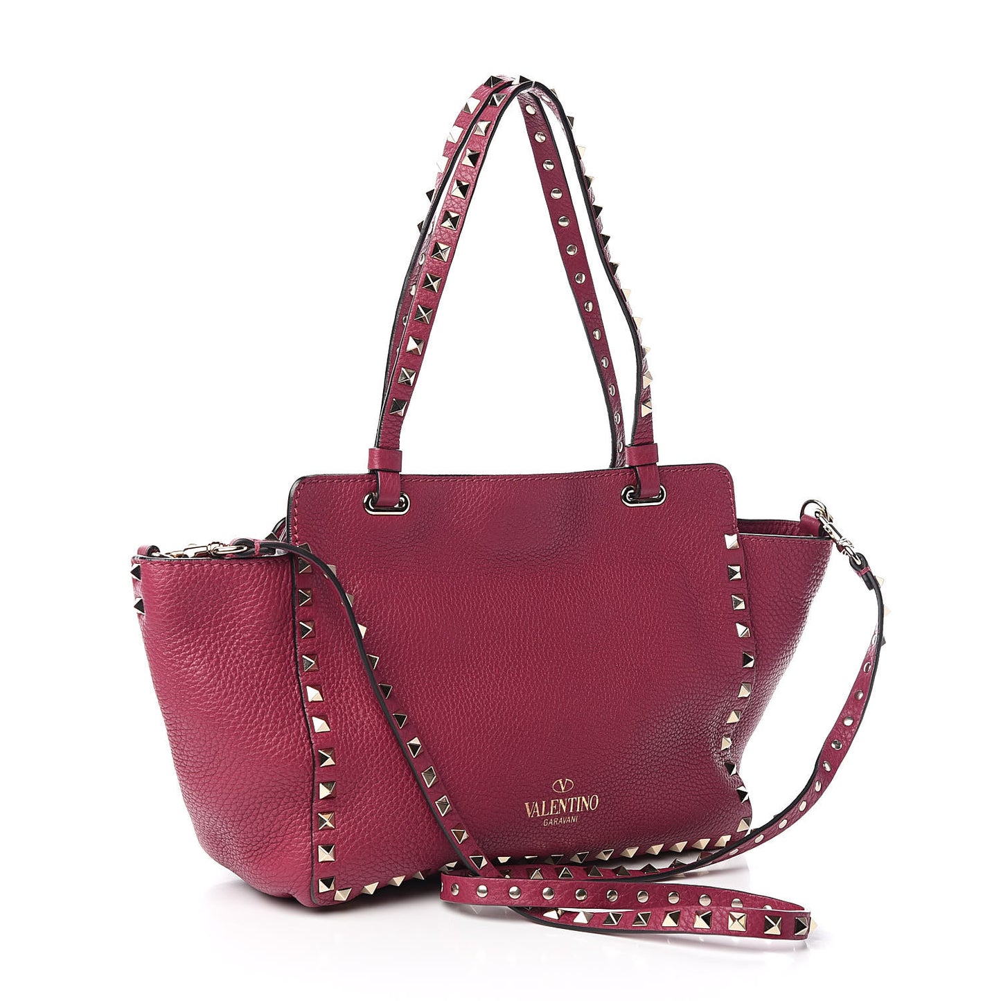 Grained Calfskin Small Rockstud Tote Deep Cyclamin