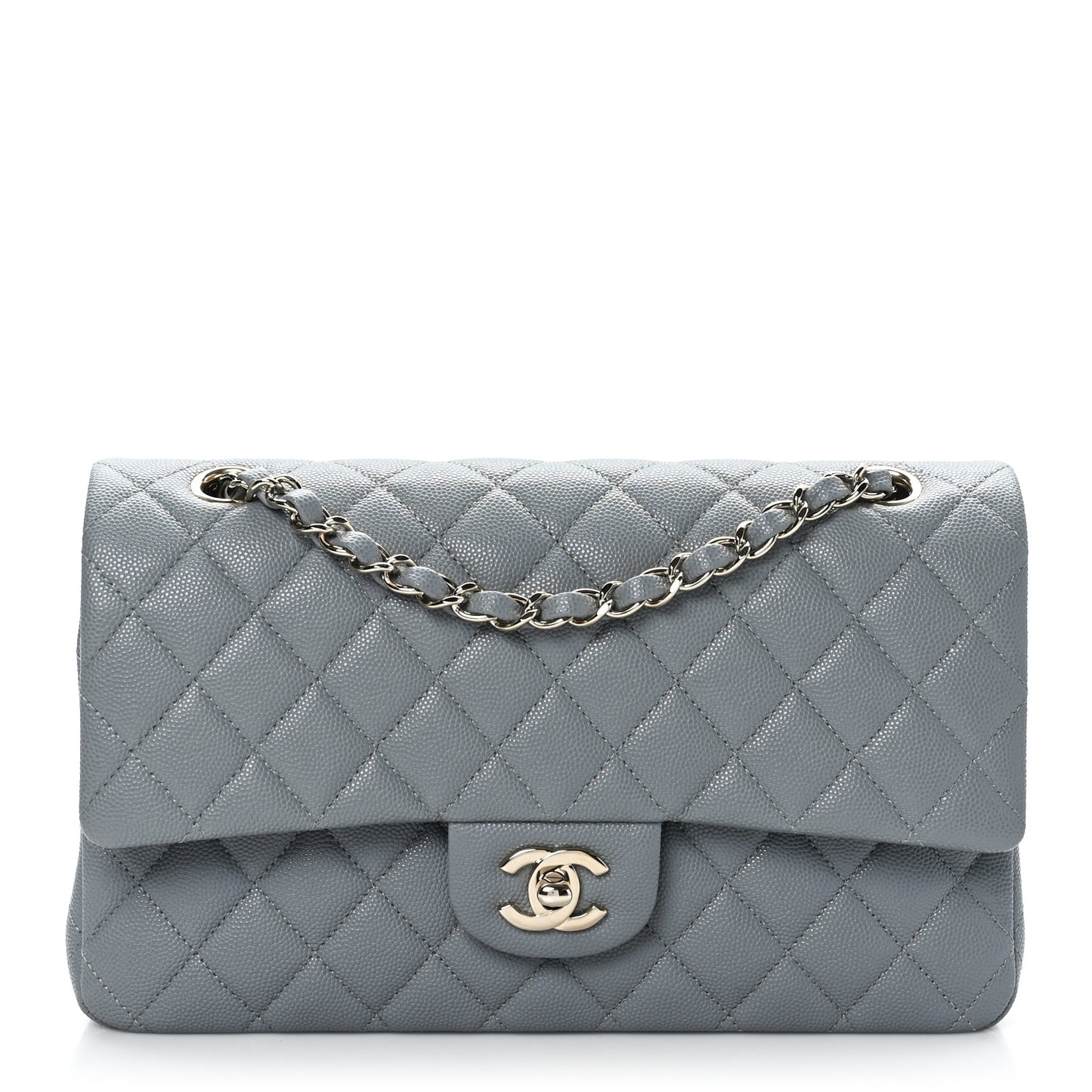Caviar Quilted Medium Double Flap Grey