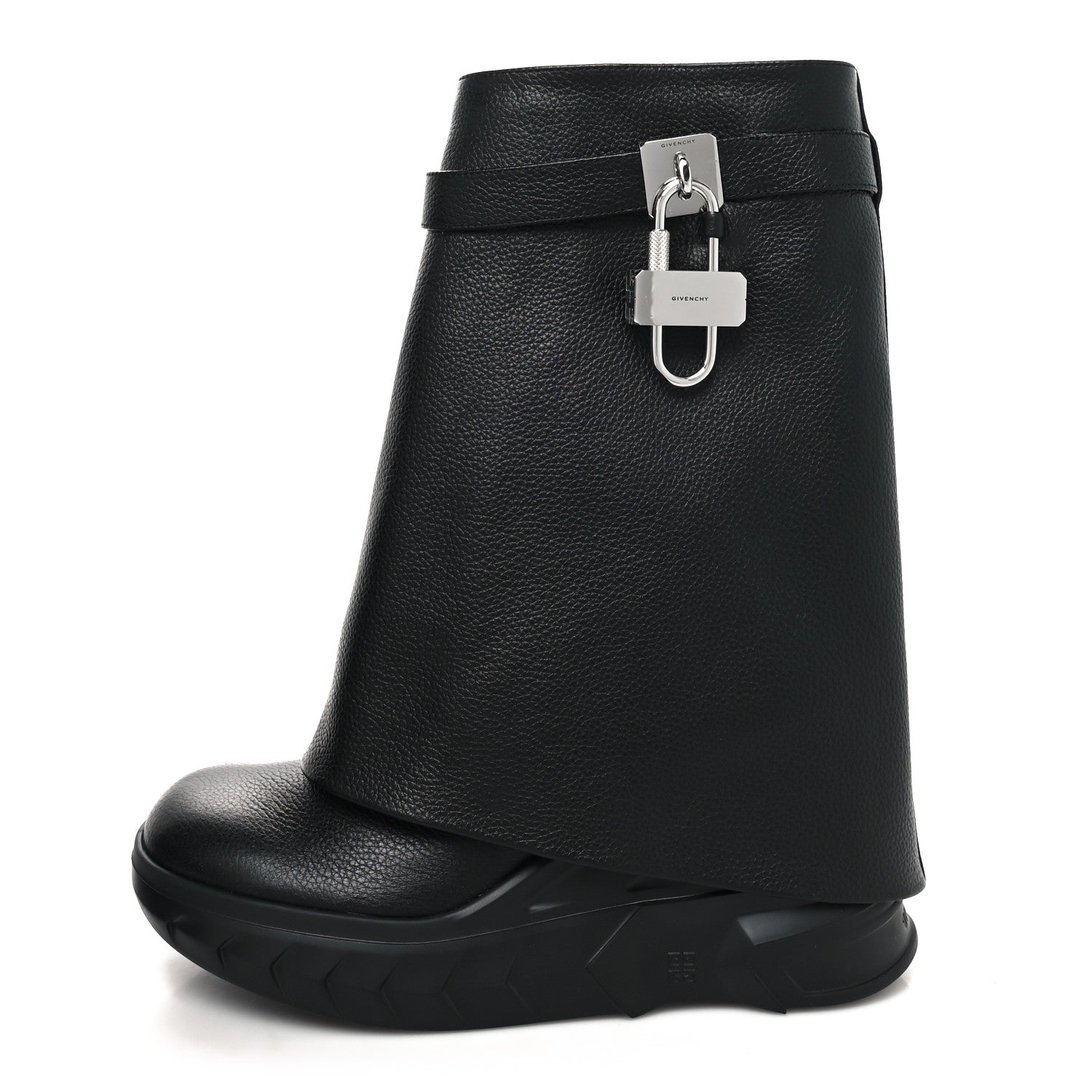 Givenchy Grained Calfskin Shark Lock Biker Ankle Boots 39 Black 1 of 8