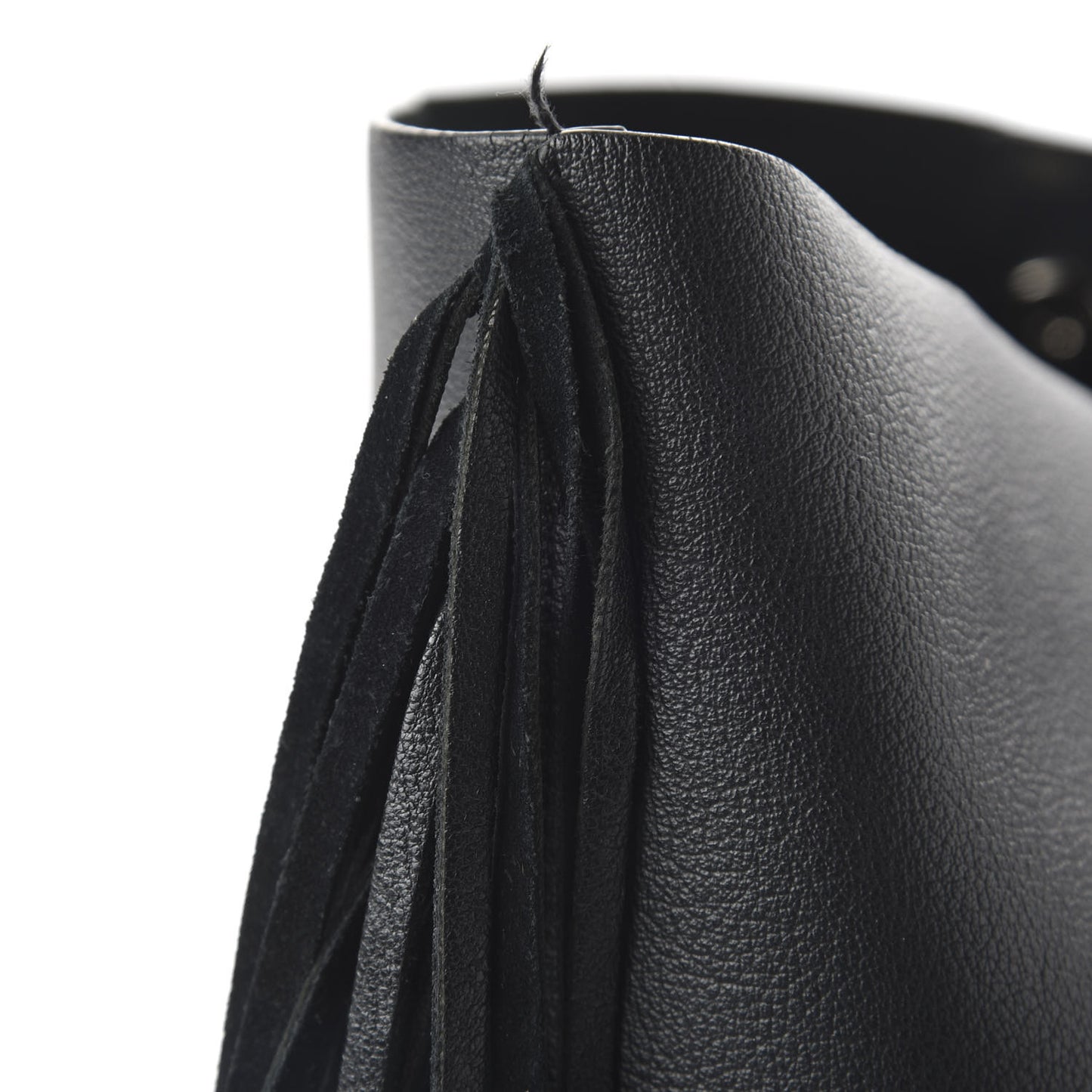 Calfskin Large Fringe Shopping Tote Black
