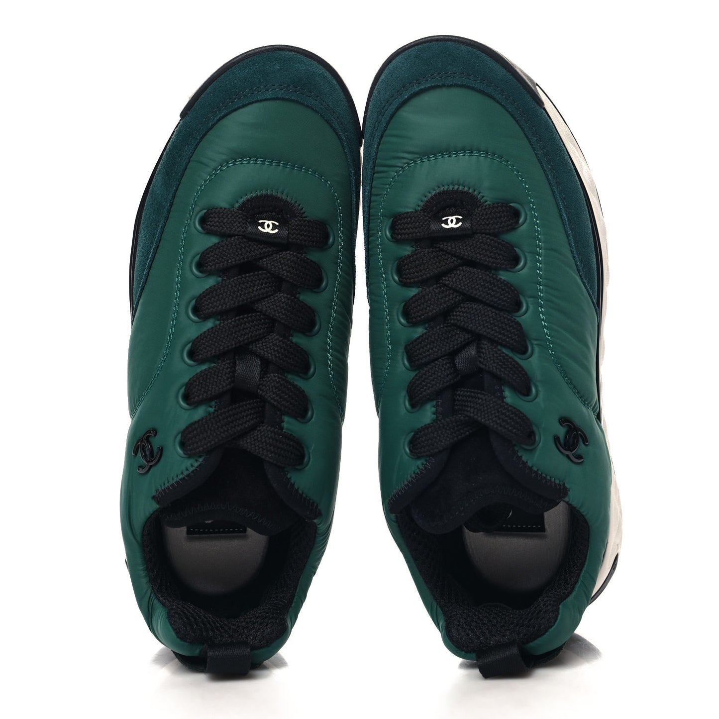 Nylon Suede Calfskin CC Sneakers 35.5 Green