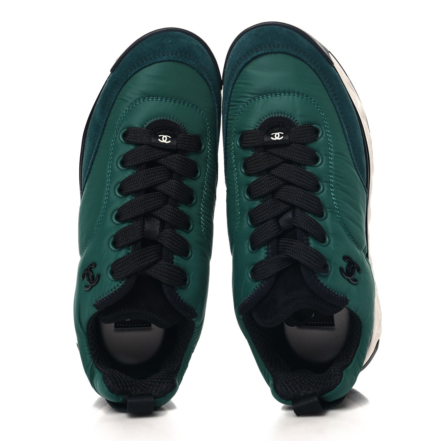 Chanel Nylon Suede Calfskin CC Sneakers 35.5 Green 2 of 9