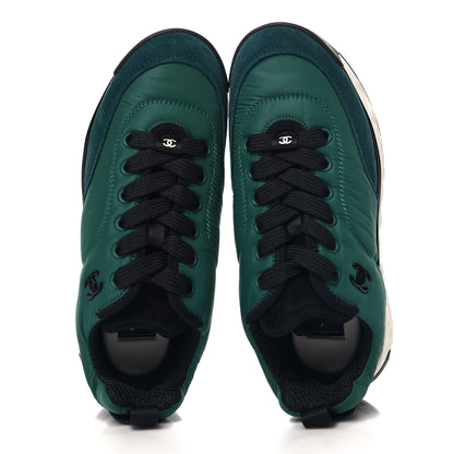 Chanel Nylon Suede Calfskin CC Sneakers 35.5 Green 2 of 9