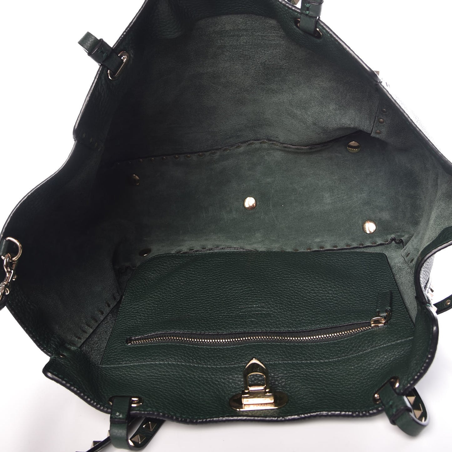 Pebbled Calfskin Medium Rockstud Tote Dark Green