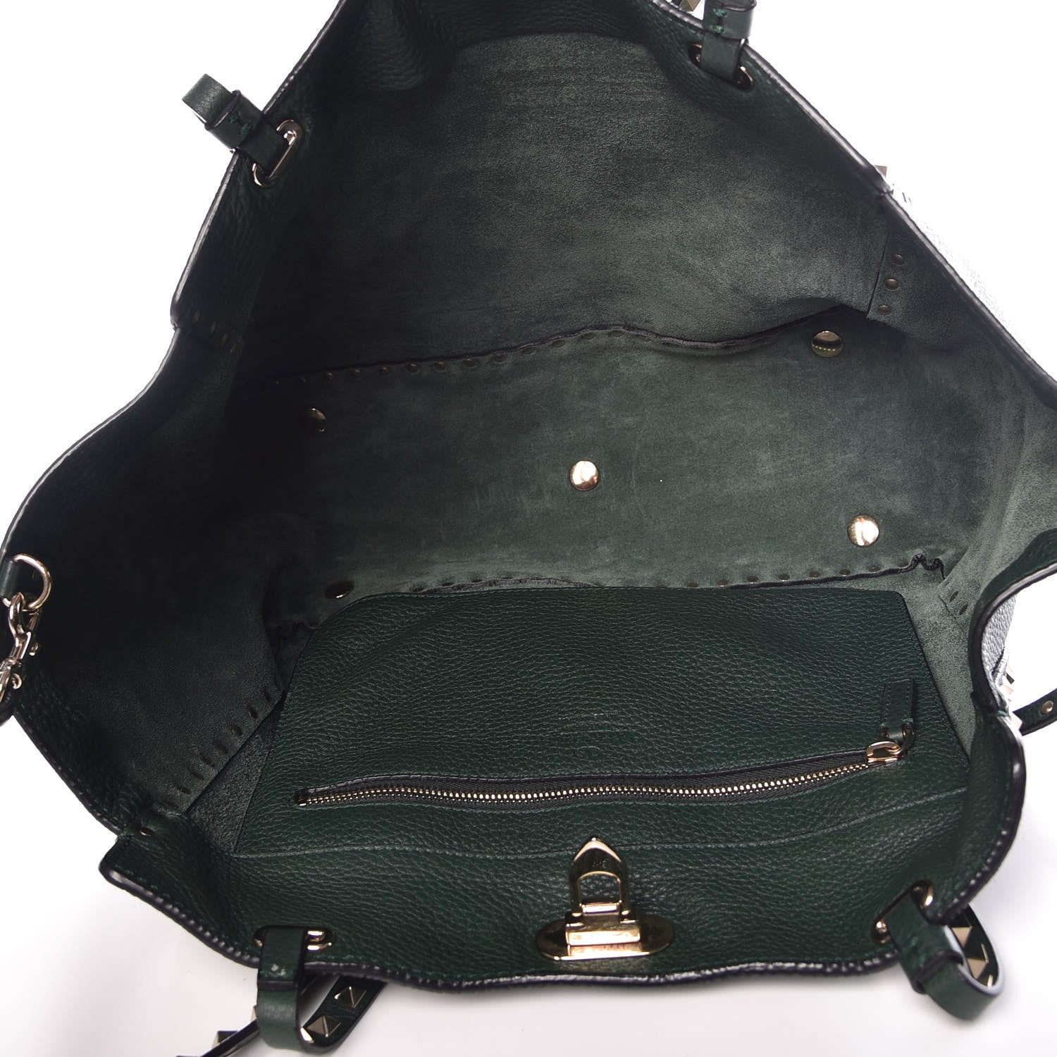 Valentino Garavani Pebbled Calfskin Medium Rockstud Tote Dark Green 6 of 13