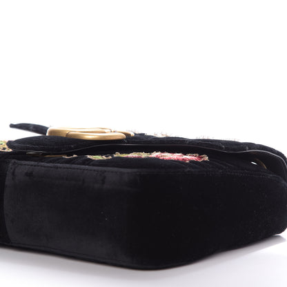 Gucci Velvet Matelasse Loved Embroidered Medium GG Marmont Shoulder Bag Black 8 of 10