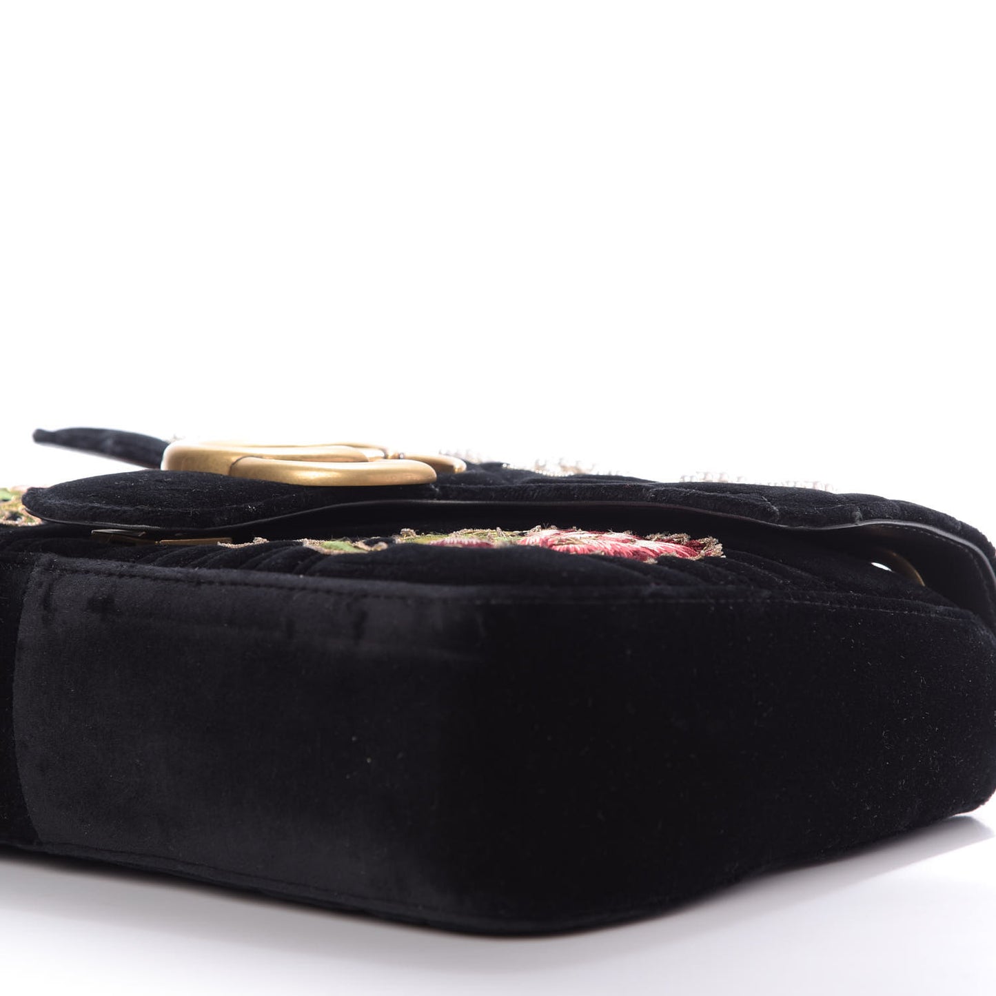 Velvet Matelasse Loved Embroidered Medium GG Marmont Shoulder Bag Black