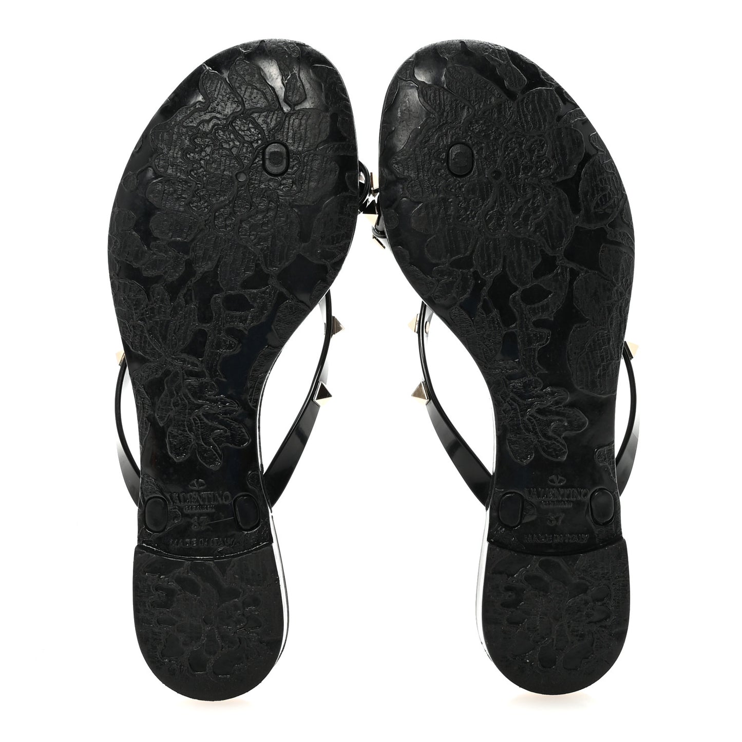PVC Jelly Rockstud Bow Thong Sandals 37 Black
