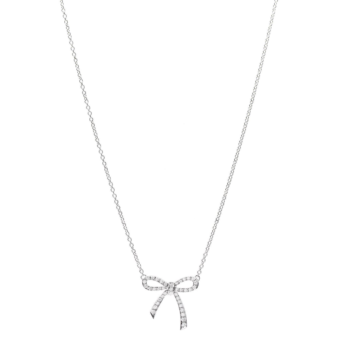 Platinum Diamond Mini Bow Pendant Necklace