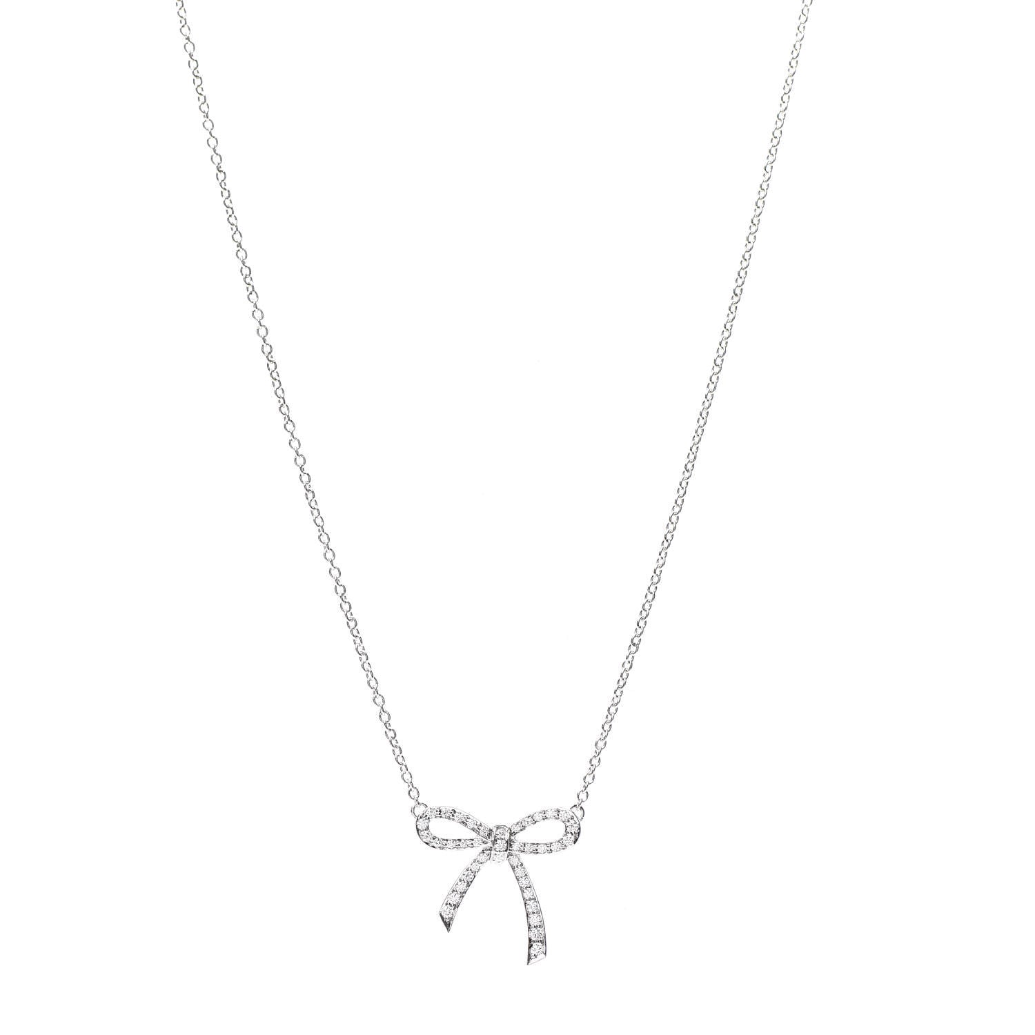 Tiffany Platinum Diamond Mini Bow Pendant Necklace 1 of 6
