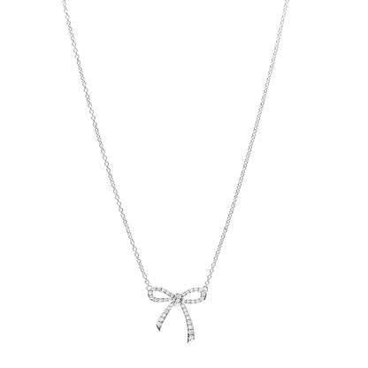 Tiffany Platinum Diamond Mini Bow Pendant Necklace 1 of 6