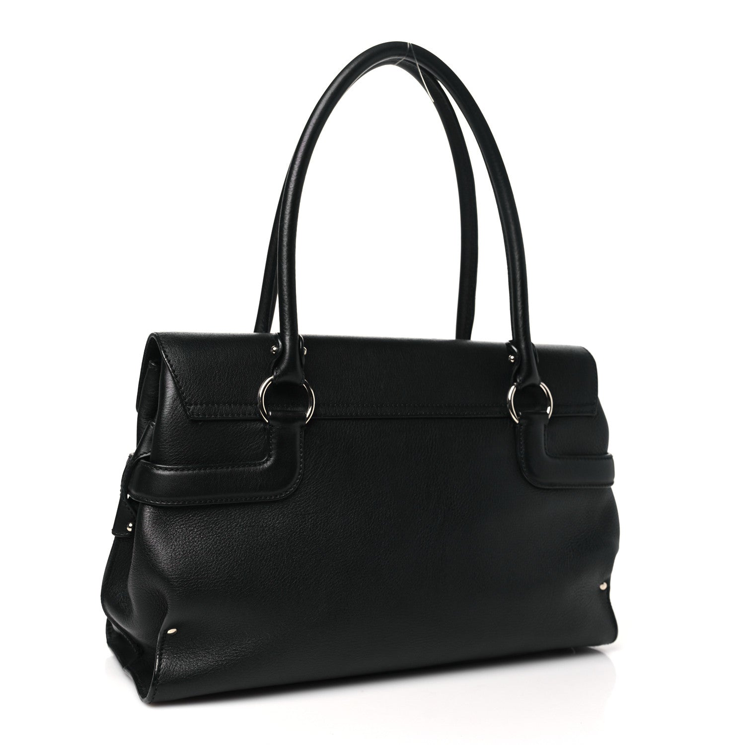 Salvatore Ferragamo Calfskin Gancini Top Handle Satchel Black 3 of 11