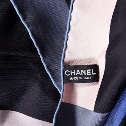 Chanel Silk Camellia CC Square Scarf Black Ivory 4 of 4