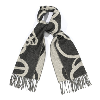Hermes Cashmere Boucles et Camails Muffler Anthracite Gris Clair 1 of 4
