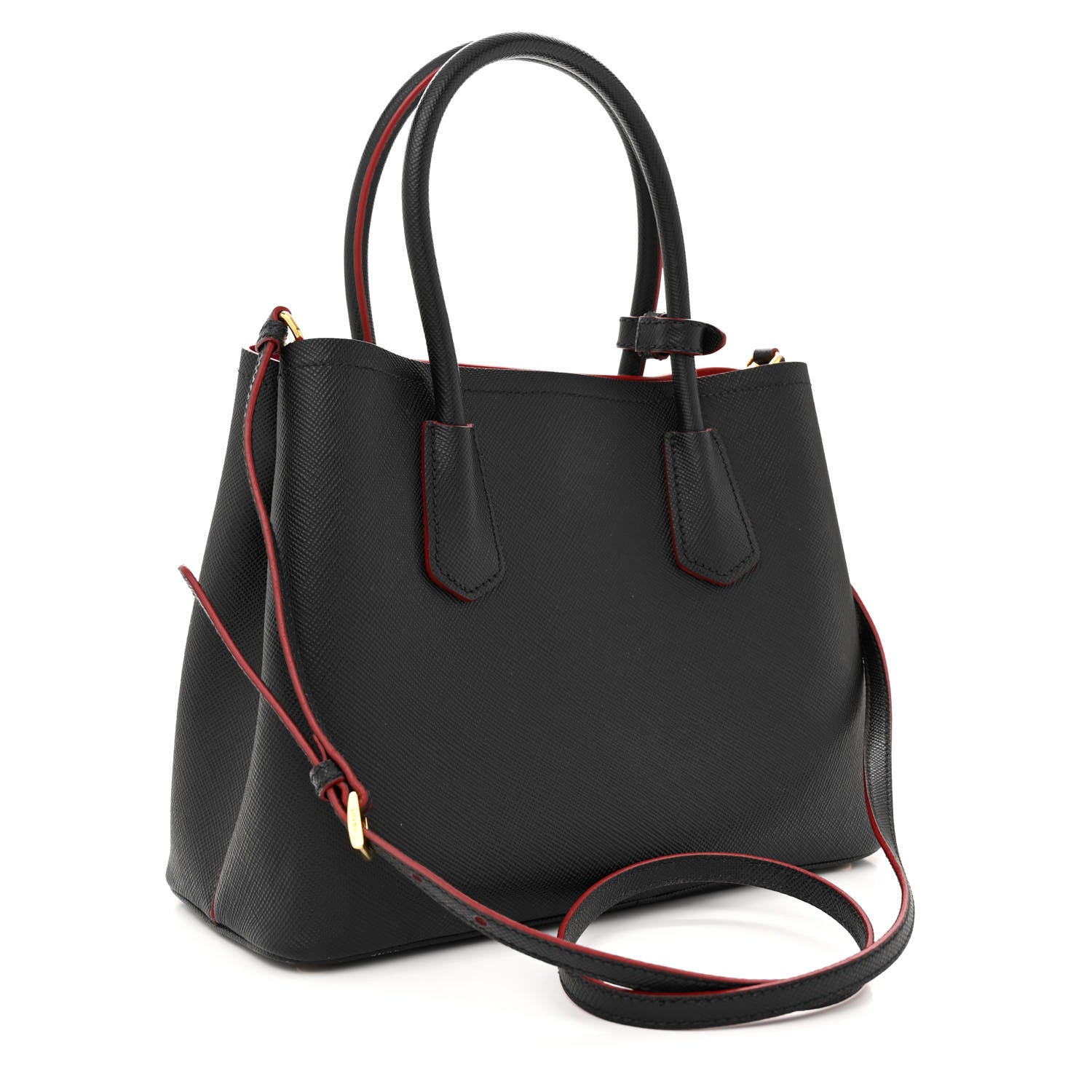 Prada Saffiano Cuir Small Double Bag Black Fuoco 3 of 15