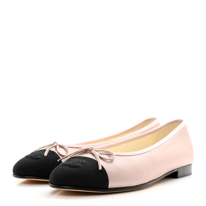 Chanel Lambskin Grosgrain Cap Toe CC Ballerina Flats 38.5 Pink Black 3 of 9