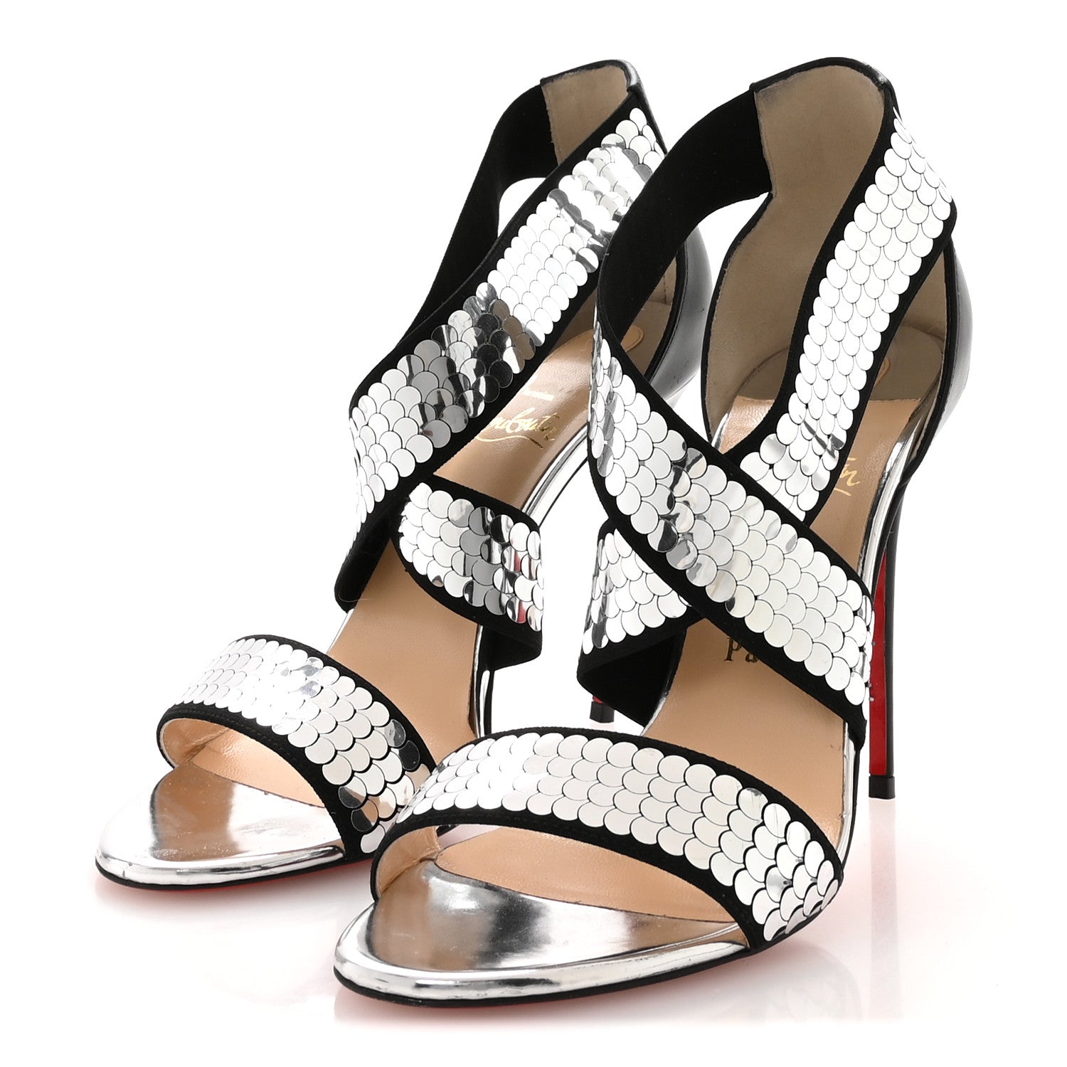 Christian Louboutin Nappa Sequin Xili 100 Disco Ball Sandal Pumps 39.5 Black 4 of 7