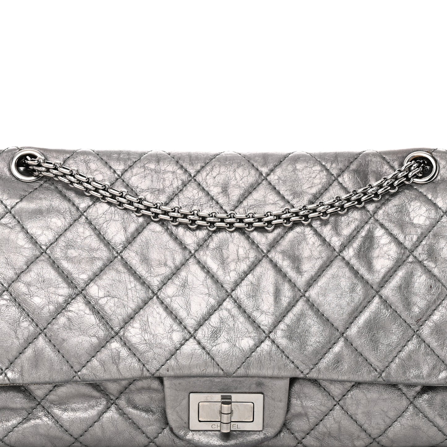 Metallic Aged Calfskin Quilted 2.55 Reissue 227 Flap Dark Silver