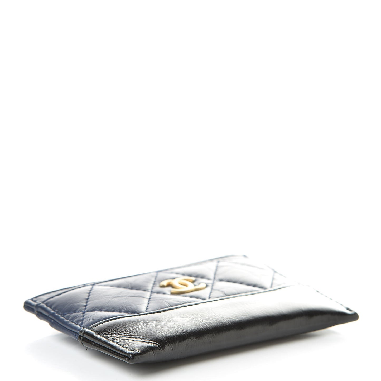 Aged Calfskin Quilted Gabrielle Card Holder Wallet Navy Black