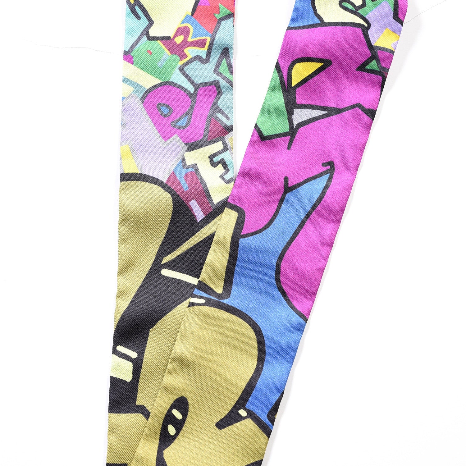 Hermes Silk Graff Graffiti Twilly Fuchsia Kaki Jaune 3 of 4