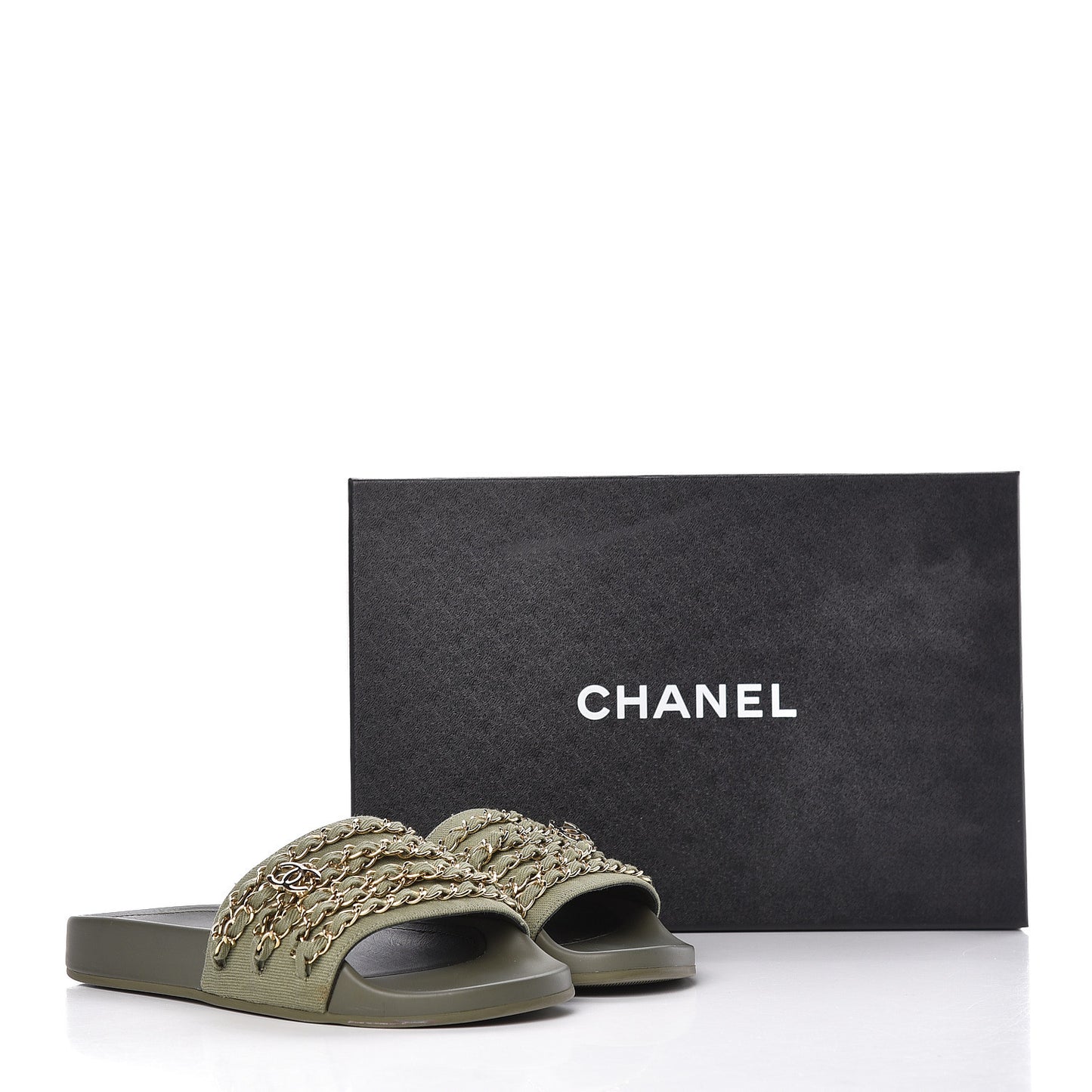 Canvas Chain Flat Sandals 37 Khaki