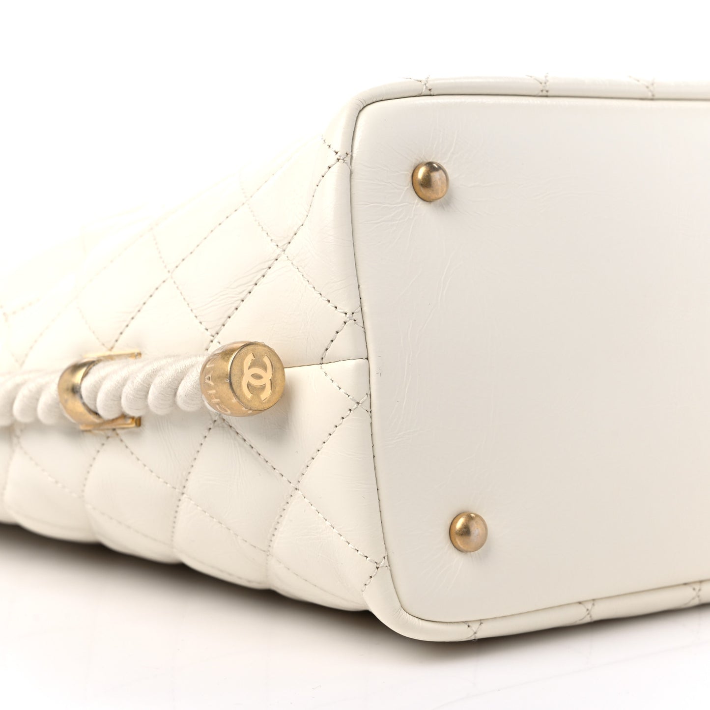 Crumpled Calfskin En Vogue Rope Hobo Bag White