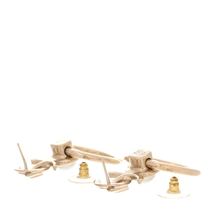 Chanel Metal Pearl CC Hoop Drop Earrings Gold 3 of 5