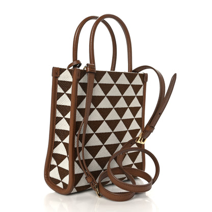 Prada Jacquard Saffiano Triangolo Symbole Embroidered Micro Tote Tobacco Talco 3 of 8