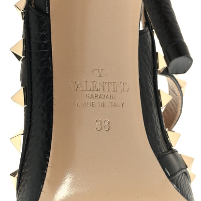 Valentino Garavani Pebbled Calfskin Rockstud Ankle Strap 100mm Pumps 38 Black 7 of 8
