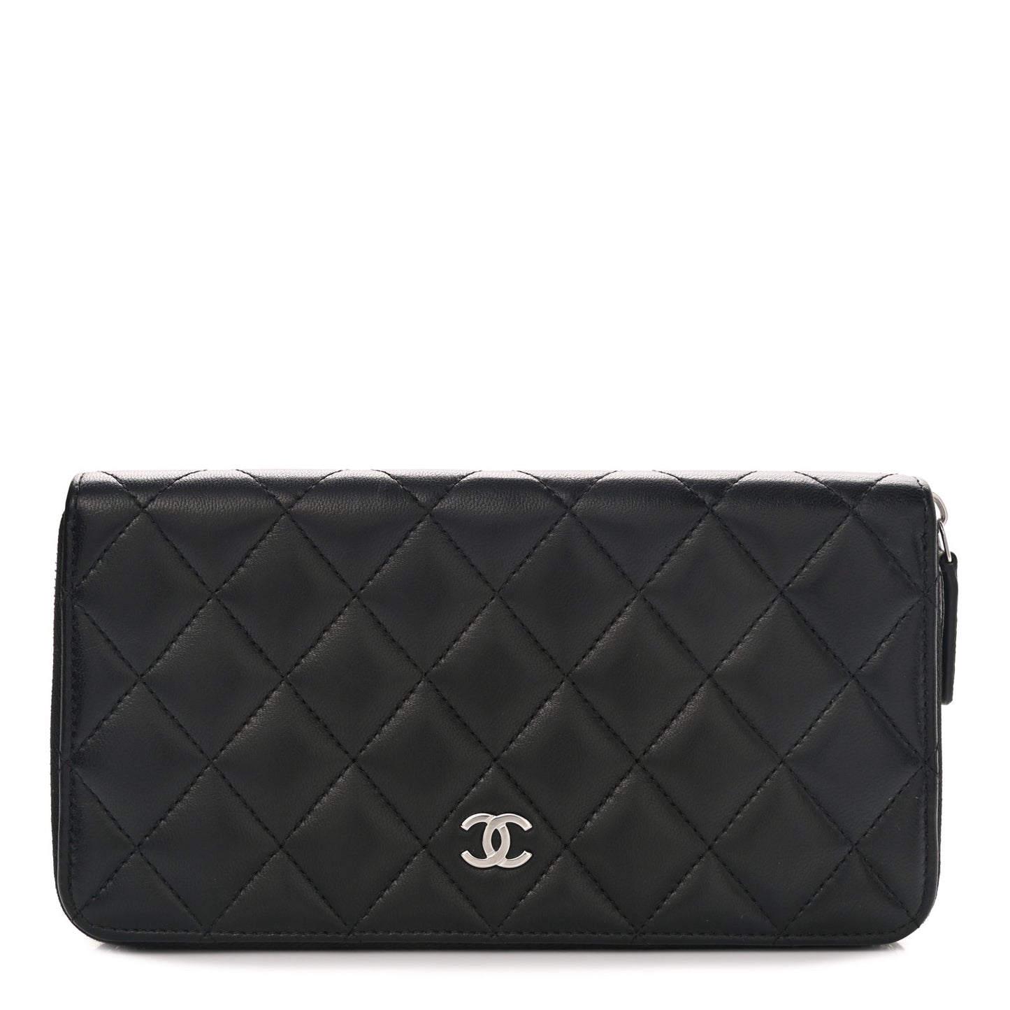 Lambskin Quilted Large Gusset Zip Around Wallet Black