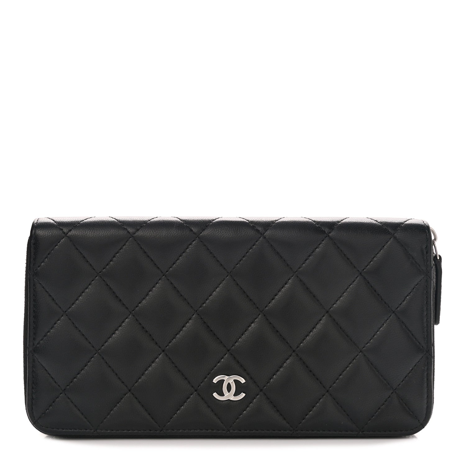 Chanel Lambskin Quilted Large Gusset Zip Around Wallet Black 1 of 9