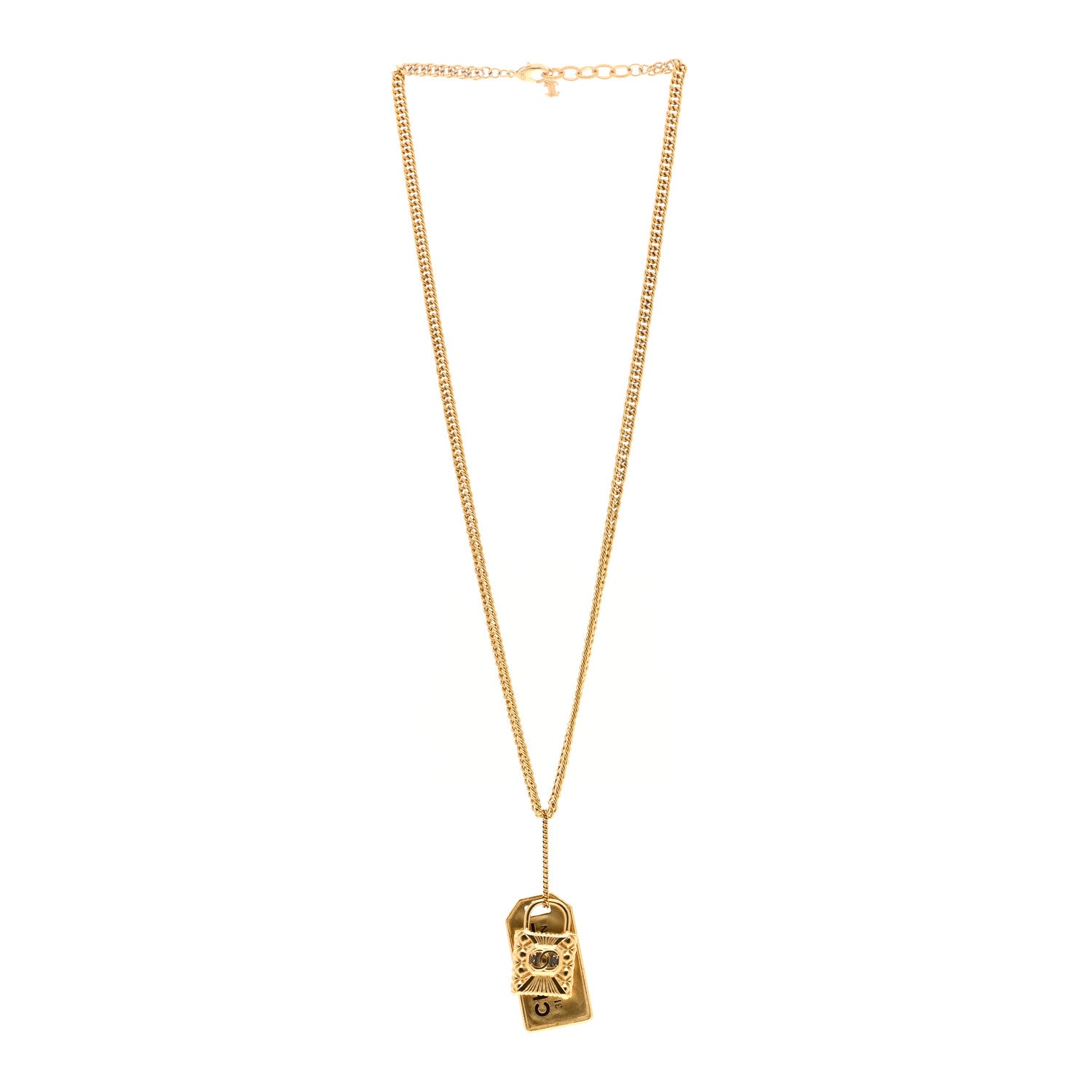 Chanel CC Padlock ID Dog Tag Charm Necklace Gold 3 of 5