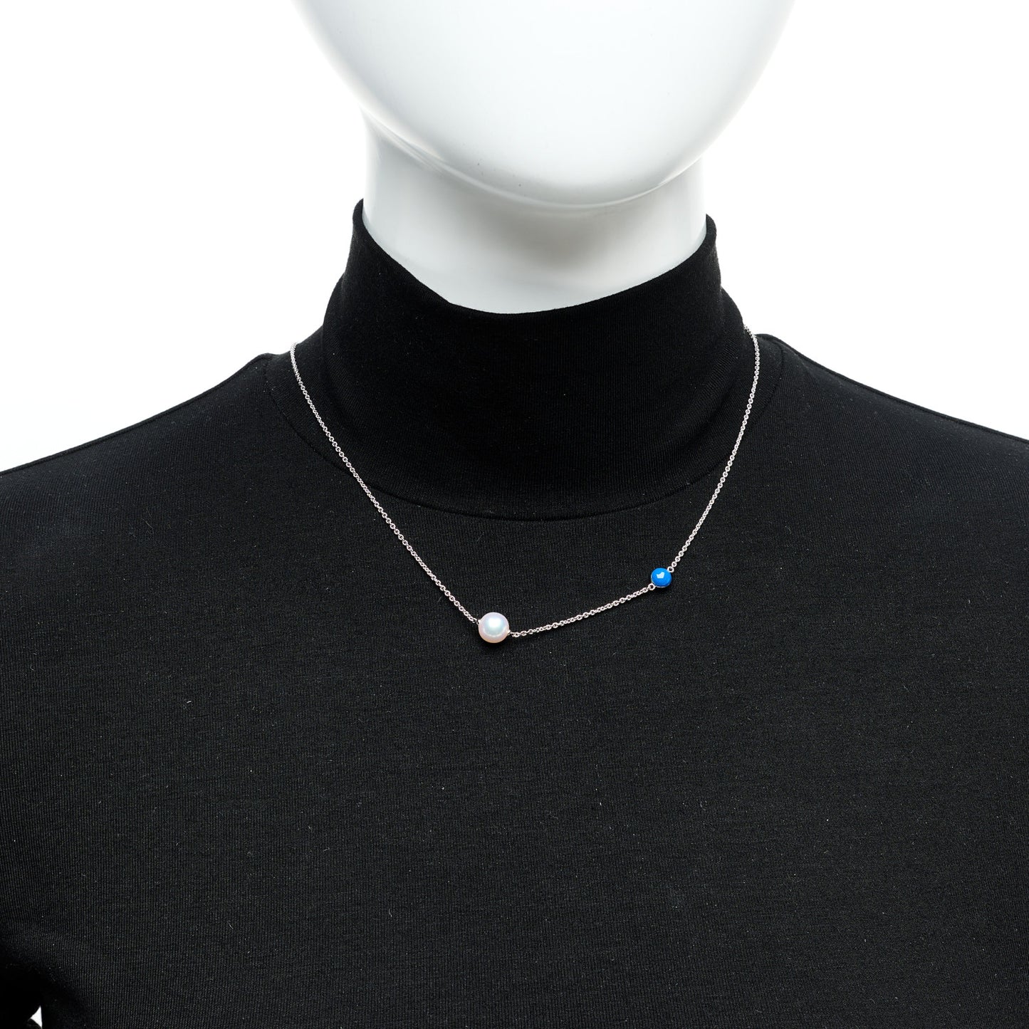 Sterling Silver Akoya Cultured Pearl Enamel Single Necklace Blue