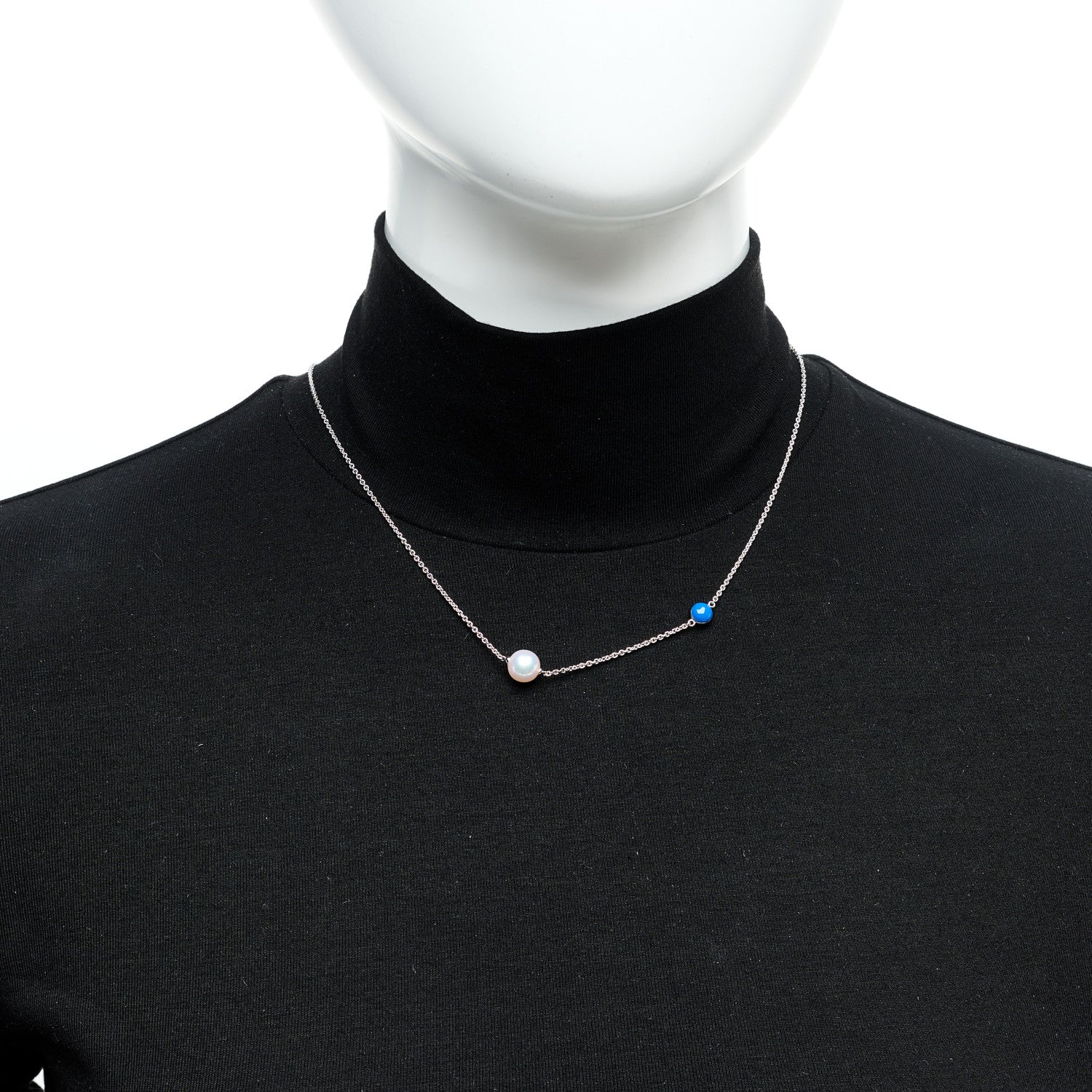 Mikimoto Sterling Silver Akoya Cultured Pearl Enamel Single Necklace Blue 2 of 5