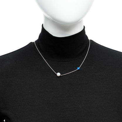 Mikimoto Sterling Silver Akoya Cultured Pearl Enamel Single Necklace Blue 2 of 5