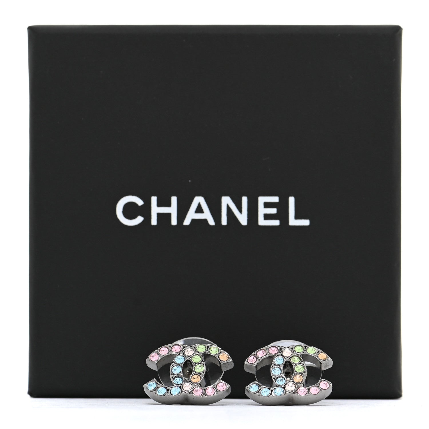Chanel Ruthenium Crystal CC Earrings Multicolor 5 of 5