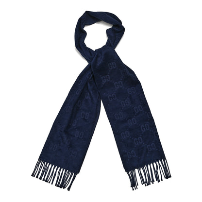 Gucci Silk Jacquard GG Monogram Fringe Scarf Blue 1 of 4