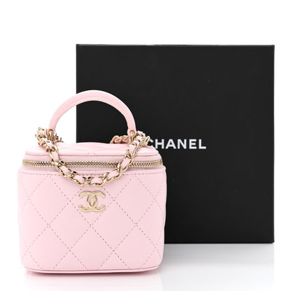 Chanel Lambskin Quilted Mini Top Handle Vanity Case With Chain Light Pink 11 of 11