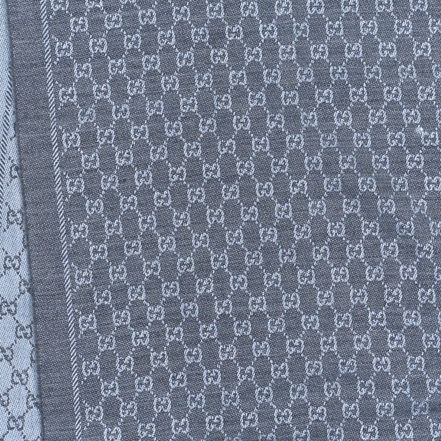 Gucci Wool GG Monogram Reversible New Sten Fringe Scarf Flannel Sky Blue 4 of 4
