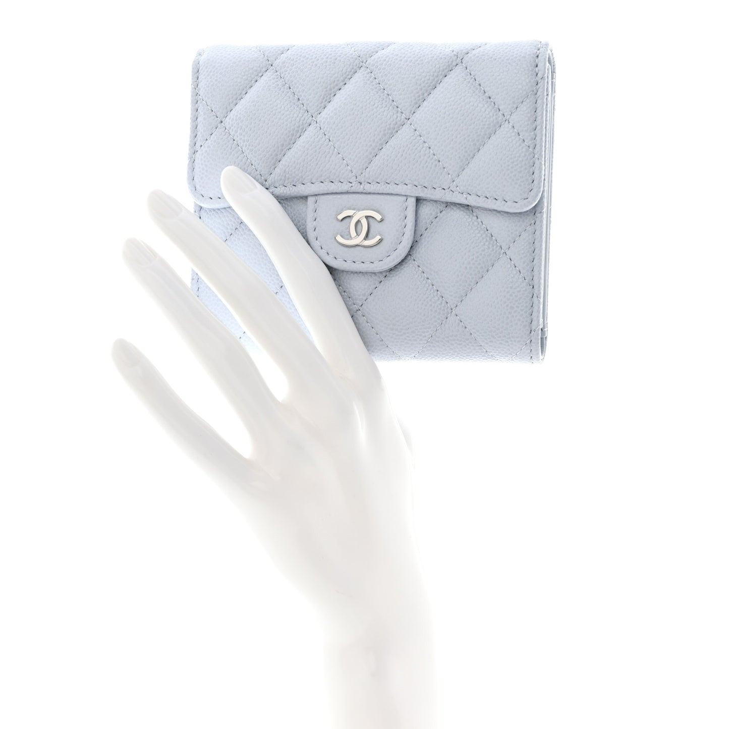 Caviar Quilted Compact Flap Wallet Light Blue