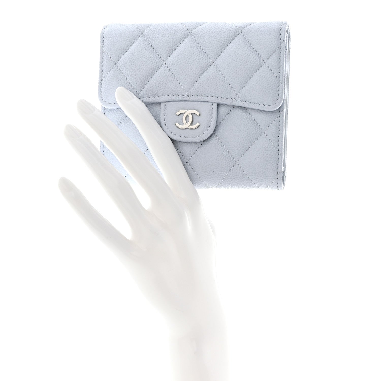Chanel Caviar Quilted Compact Flap Wallet Light Blue 2 of 9