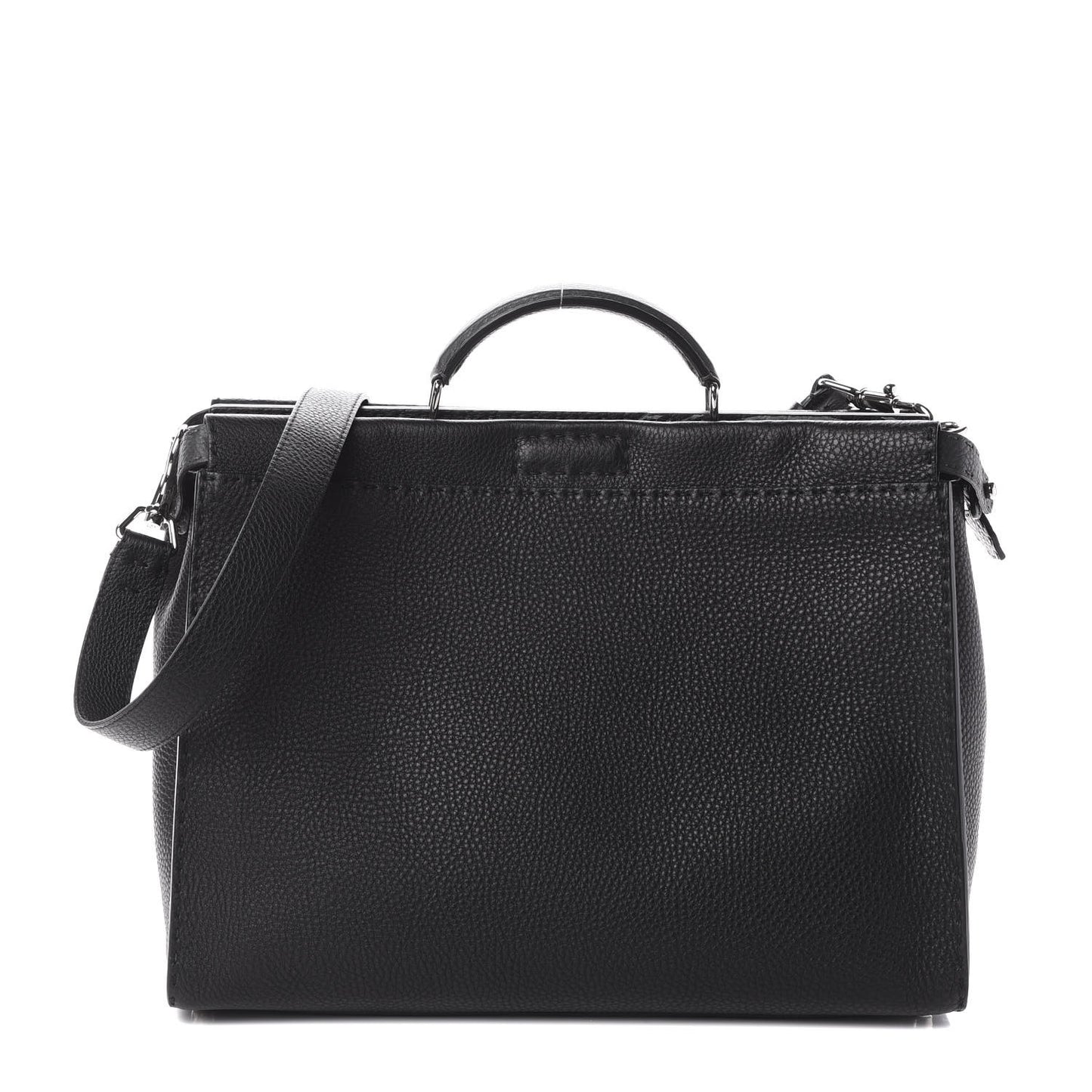 Cuoio Romano Selleria Fendi Stamp Patch Large Mens Peekaboo Iconic Essential Satchel Black Grigio