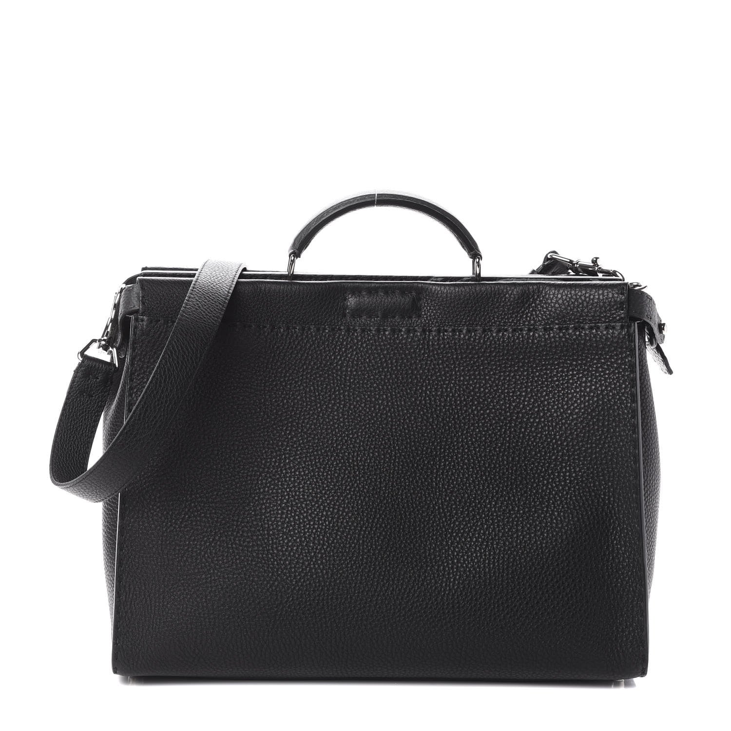Fendi Cuoio Romano Selleria Fendi Stamp Patch Large Mens Peekaboo Iconic Essential Satchel Black Grigio 1 of 8