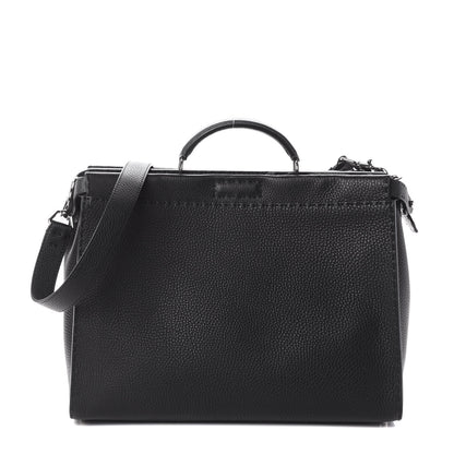 Fendi Cuoio Romano Selleria Fendi Stamp Patch Large Mens Peekaboo Iconic Essential Satchel Black Grigio 1 of 8