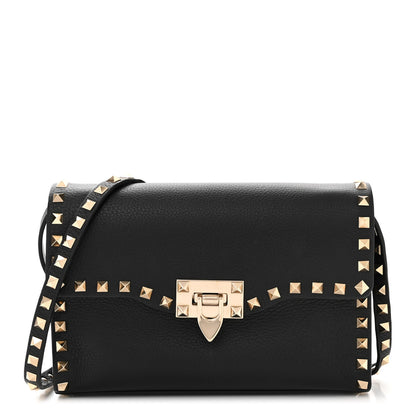 Valentino Garavani Pebbled Calfskin Medium Rockstud Flip Lock Crossbody Bag Black 1 of 11