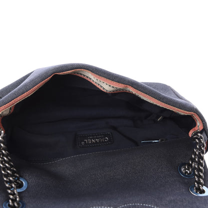 Chanel Denim Pleated Denim Turtle Flap Dark Blue 6 of 11