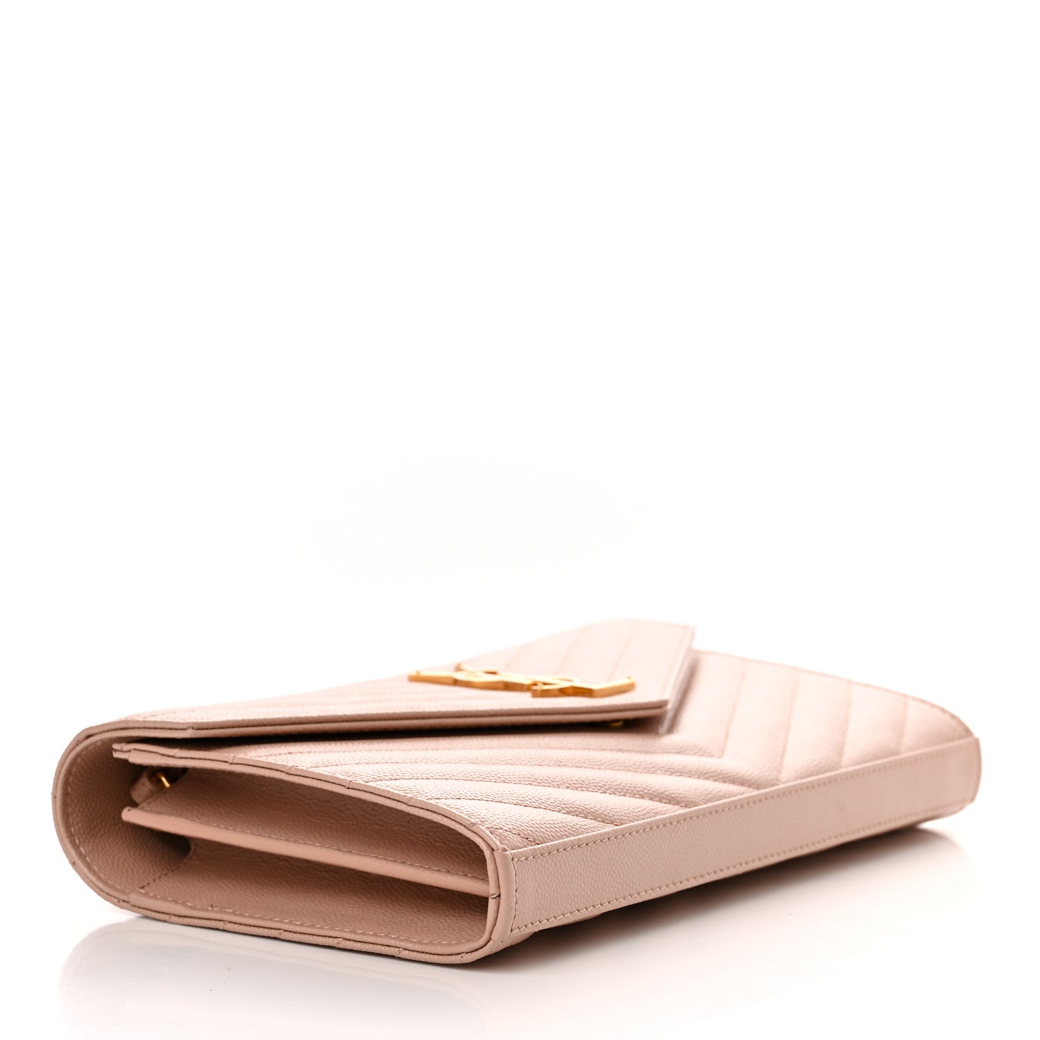 Saint Laurent Grain De Poudre Matelasse Chevron Monogram Chain Wallet Pale Pink 4 of 9