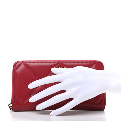 Chanel Shiny Goatskin Quilted 19 Long Zipped Around Wallet Red 2 of 12