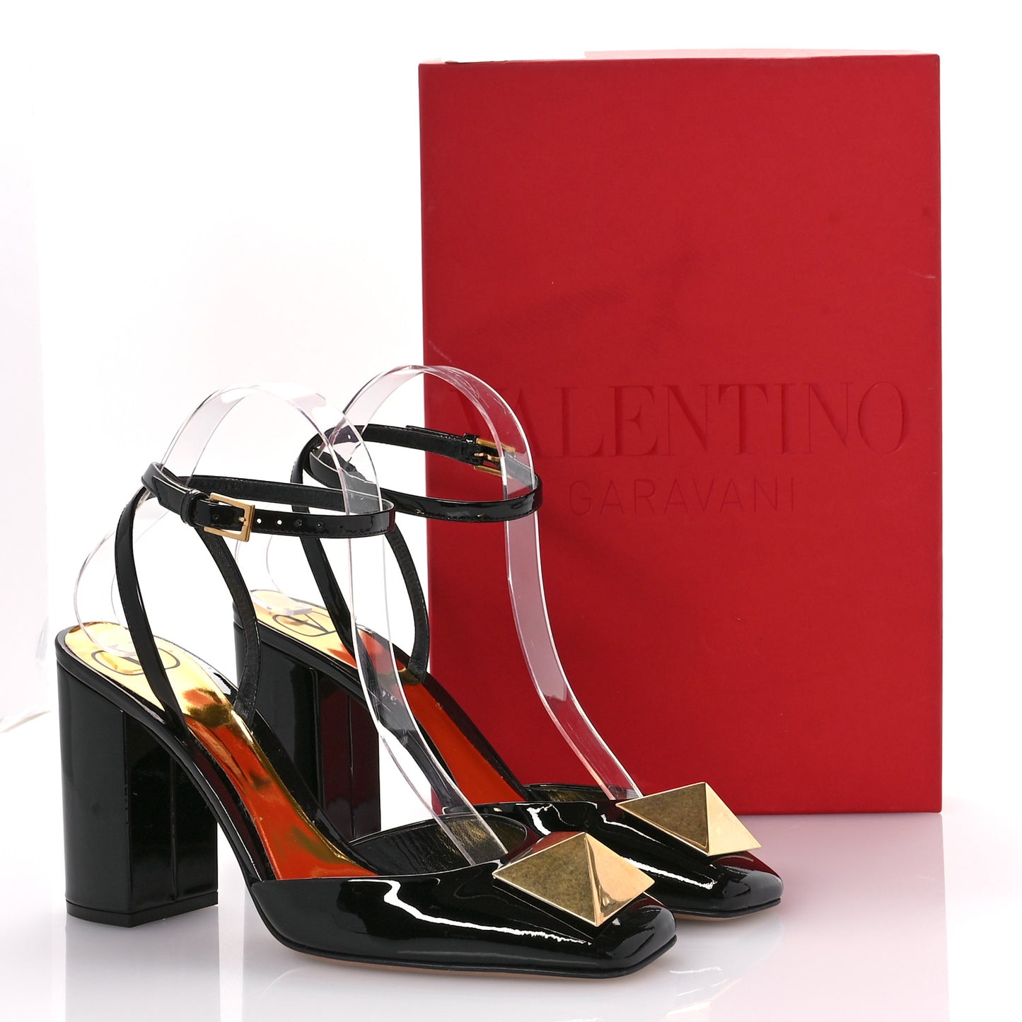 Patent One Stud Ankle Strap 90mm Block Heel Pumps 38 Black